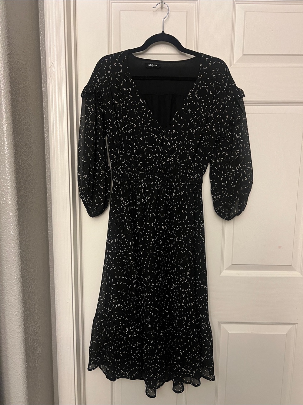 Storia Black Midi Dress with White Speckle Print